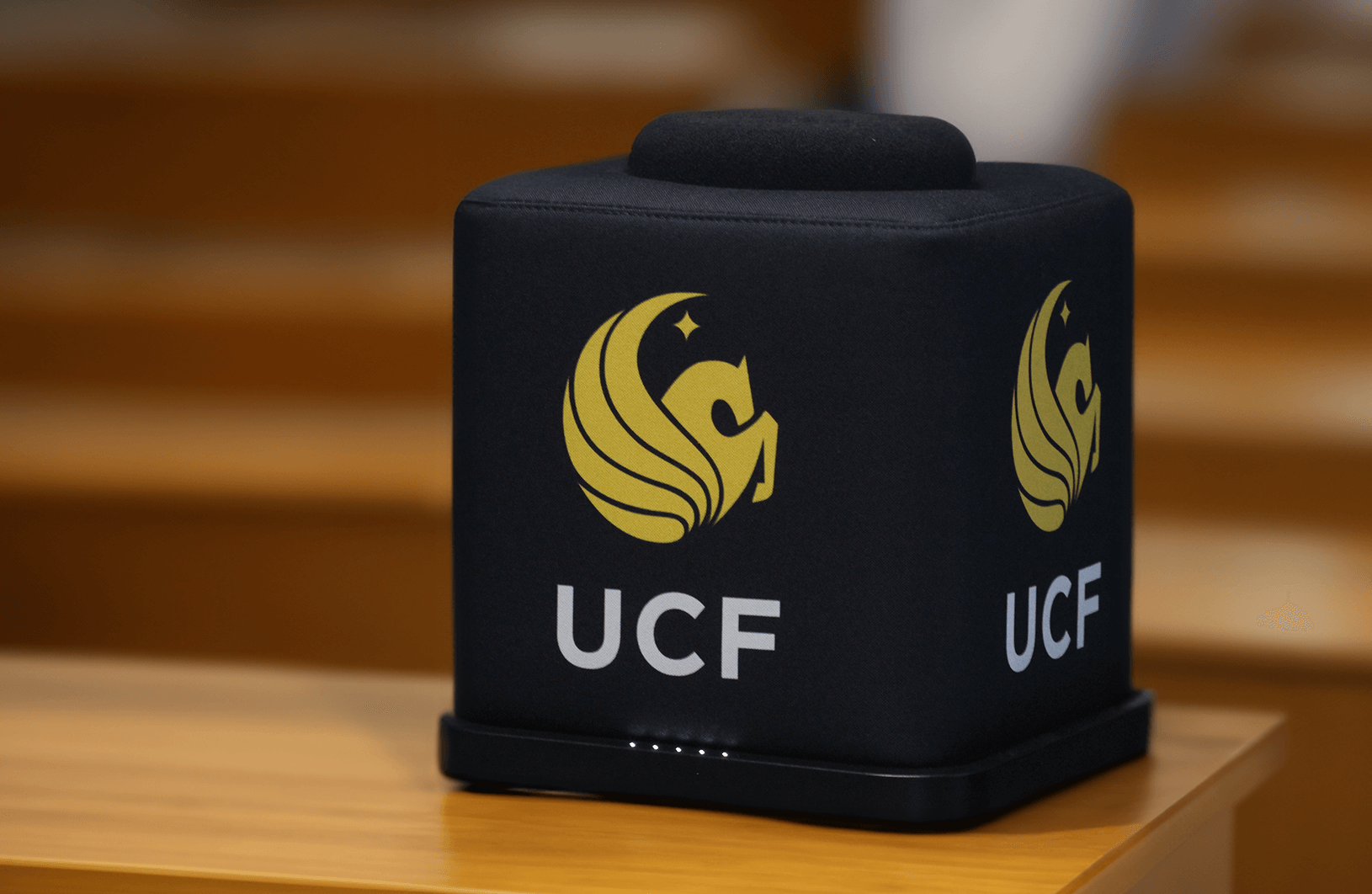 Catchbox cube microphone in lecture hall
