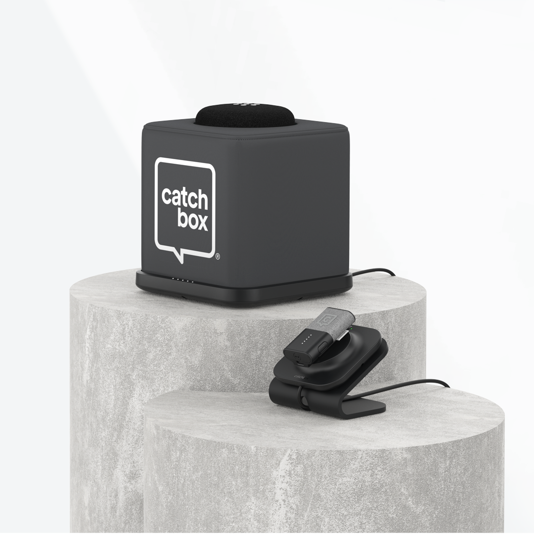 Catchbox microphone placed on charging docks