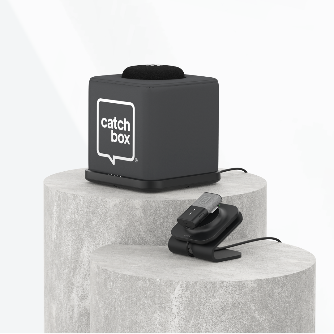 catchbox microphones on charging docks