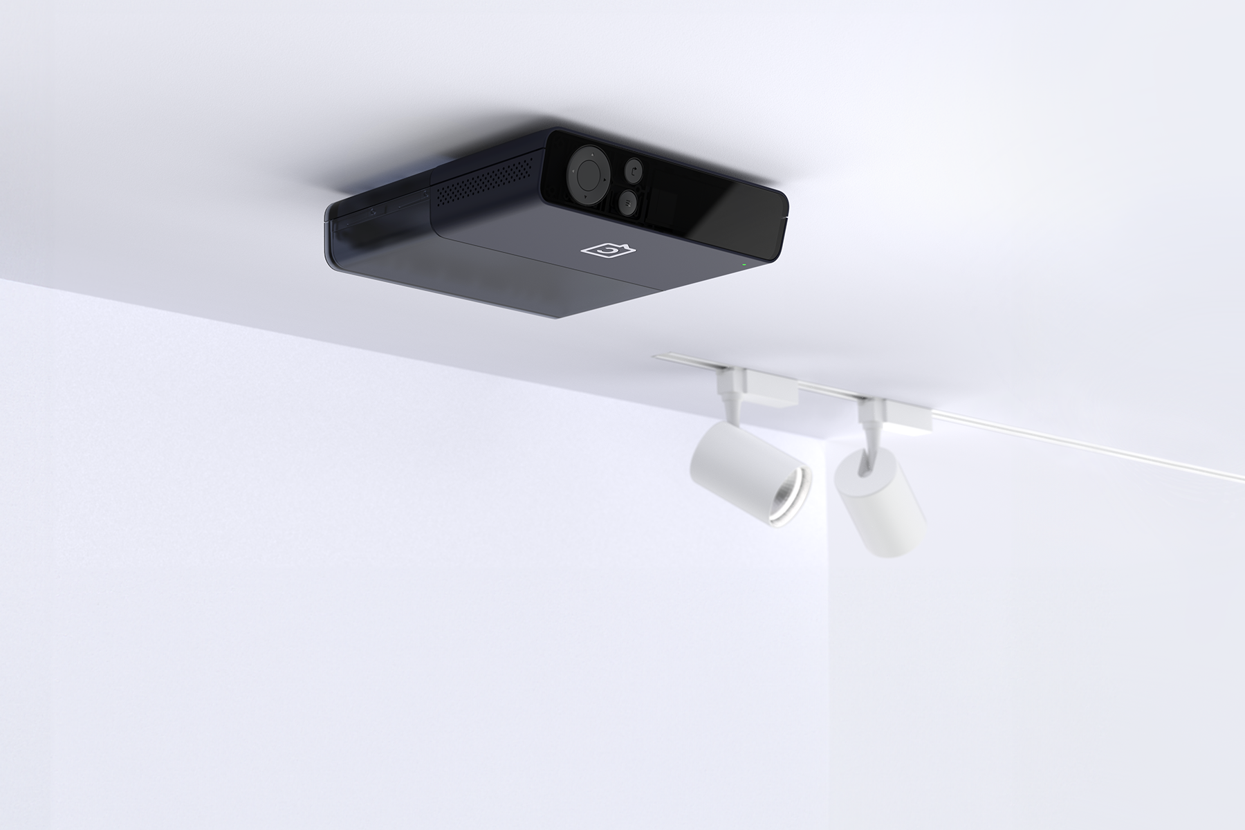 A Catchbox Plus Hub DSP mounted with a Mounting Kit on the ceiling, functioning as an access point.